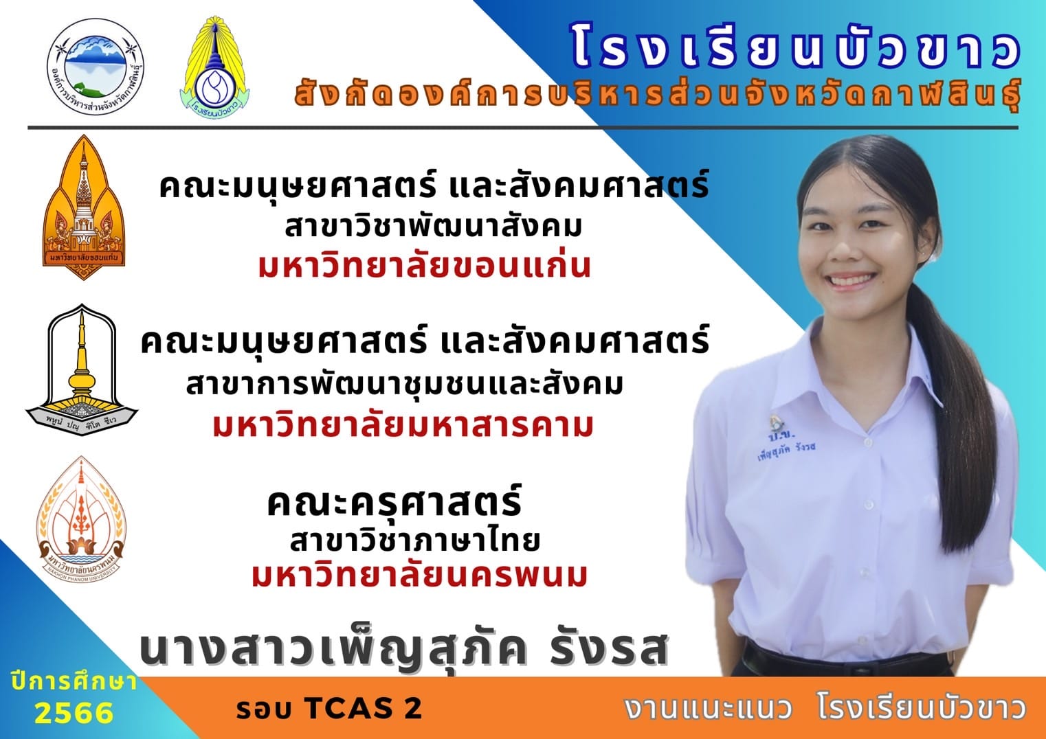 ขอแสดงความยินดีกับนักเรียนกับผลการสอบเข้ามหาวิทยาลัย