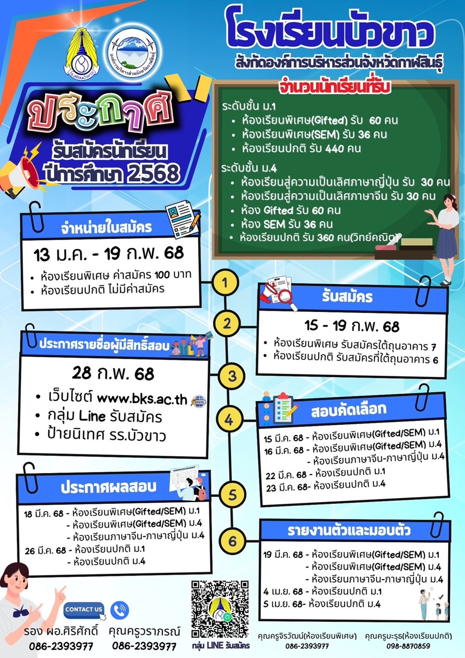 ประกาศรับสมัครนักเรียนใหม่ ประจำปีการศึกษา 2568